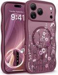 GVIEWIN for iPhone 17 Pro Max Case Compatible with MagSafe [Curly Wave Edge][Full Camera Protection] Floral Translucent Shockproof Magnetic Women Phone Case for 17 Pro Max, Floratopia/Burgundy