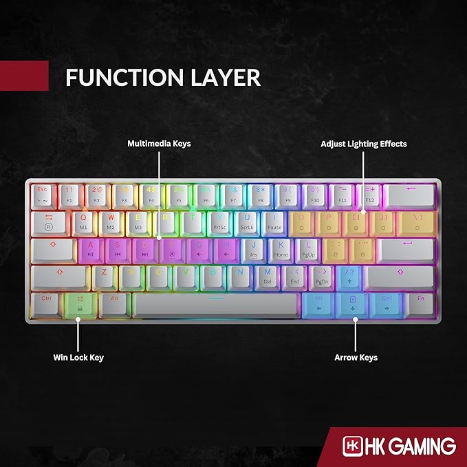 HK GAMING GK61 SE 60% | Mechanical Gaming Keyboard | 61 Keys Multi Color RGB LED Backlit for PC/Mac Gamer | US Layout (White, Mechanical Brown)