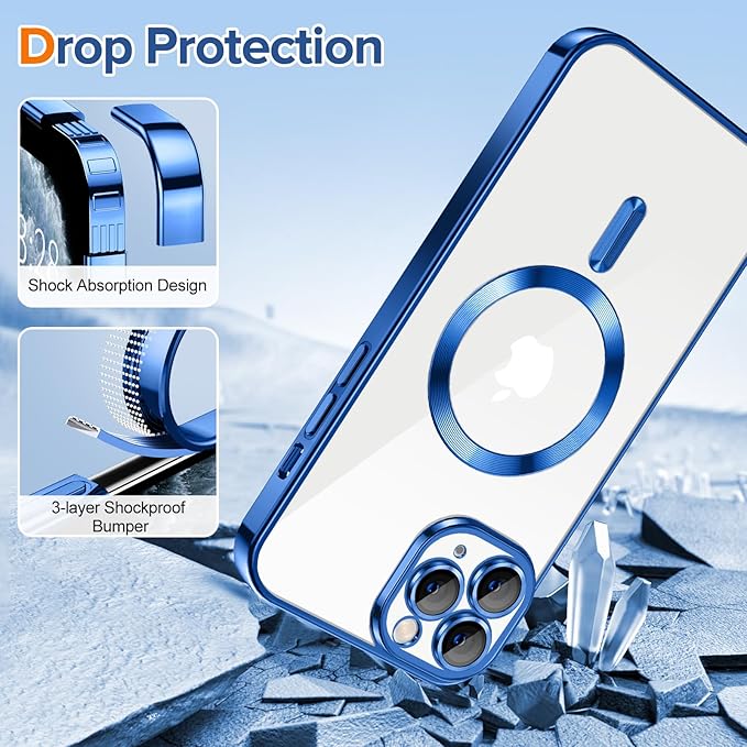Hython Magnetic Clear for iPhone 11 Pro Case with Camera Lens Protector [Compatible with MagSafe] Luxury Plating Edge Slim Soft TPU Cover Protective Phone Case for iPhone 11 Pro 5.8", Deep Blue