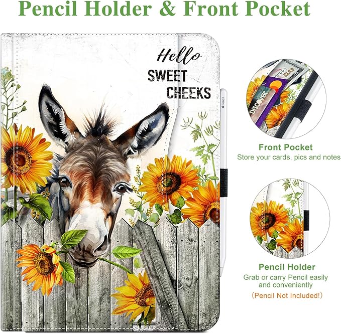 Vimorco for iPad Pro 13 Inch Case M5/M4 2025/2024, Sunflower for iPad Pro 13 Case, Pencil Holder/Hand Strap/Pocket/Screen Protection Band, for iPad 13 Pro Cover, Auto Sleep/Wake, Funny Donkey