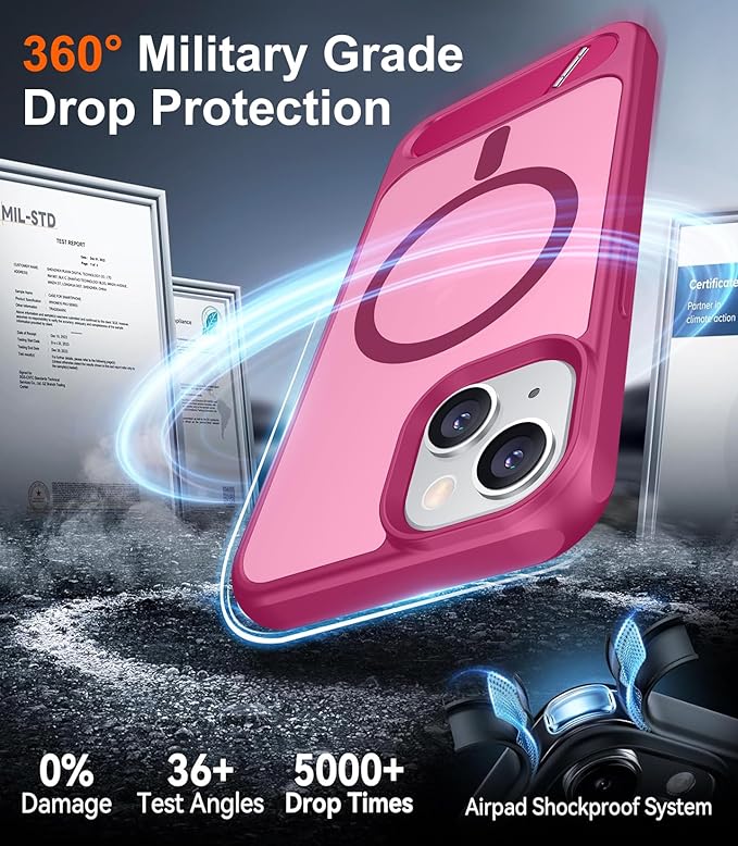 Magnetic Compatible with iPhone 14 Case/iPhone 13 Case,[Built-in Invisible Kickstand][Compatible with MagSafe][Military Grade Shockproof] Slim Translucent Matte Phone Case for iPhone 14/13 6.1"