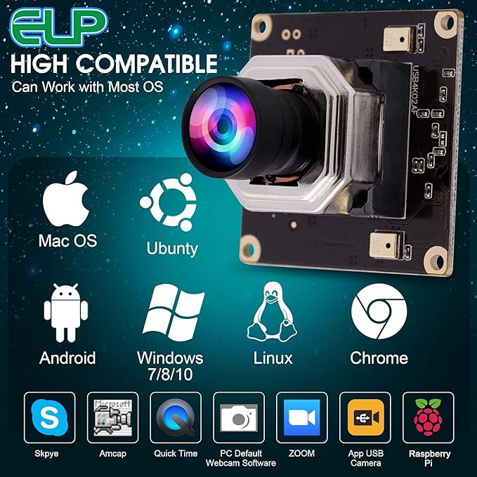 ELP 4K USB Camera Module Autofocus w/Microphone Computer Mini USB2.0 Webcam Board 8mp Industrial Lightburn Camera IMX415 Audio Video Webcamera