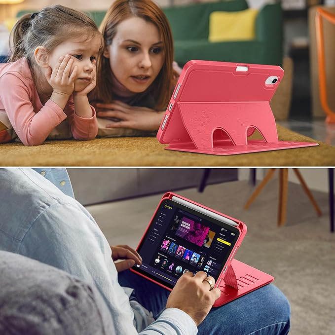 VIKESI Case for iPad mini 7 (A17 Pro) and iPad mini 6,Multiple Angles Magnetic Stand Cover,Shockproof Soft Back,Pencil Holder,and Auto Sleep/Wake,Red