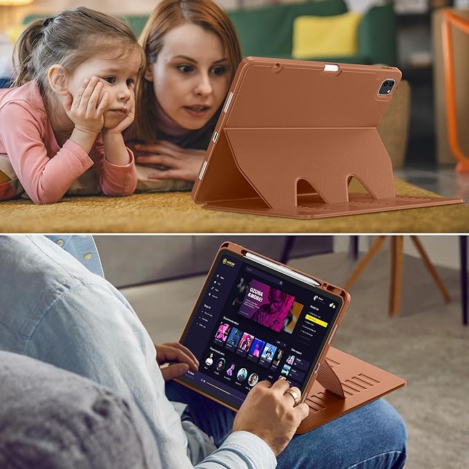 VIKESI Case for iPad Pro 12.9 6th / 5th / 4th / 3rd Generation Case 2022/2021/2020/2018,Multiple Angles Magnetic Stand Cover,Shockproof Soft Back,Pencil Holder,and Auto Sleep/Wake,Brown