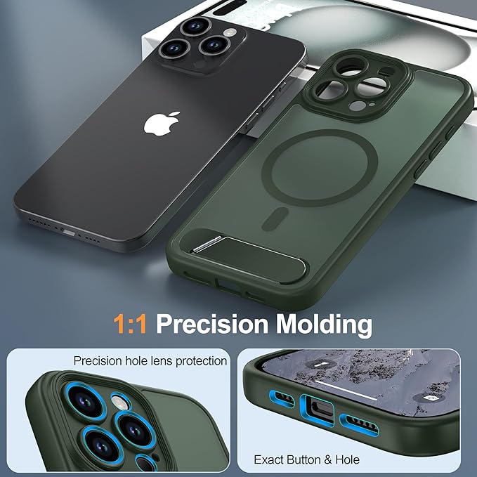 Magnetic Compatible with iPhone 15 Pro Max Case, [Built-in Kickstand][Full Camera Protection][Compatible with MagSafe][Anti-Fingerprint] Shockproof Phone Case for iPhone 15 Pro Max 6.7",Green