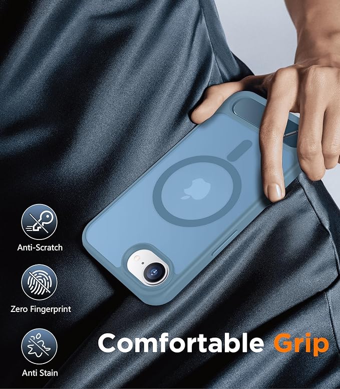 Magnetic Compatible with iPhone 16E Case, [Built-in Invisible Kickstand][Compatible with MagSafe][Military Grade Shockproof] Slim Translucent Matte Case for iPhone 16E 6.1" 2025