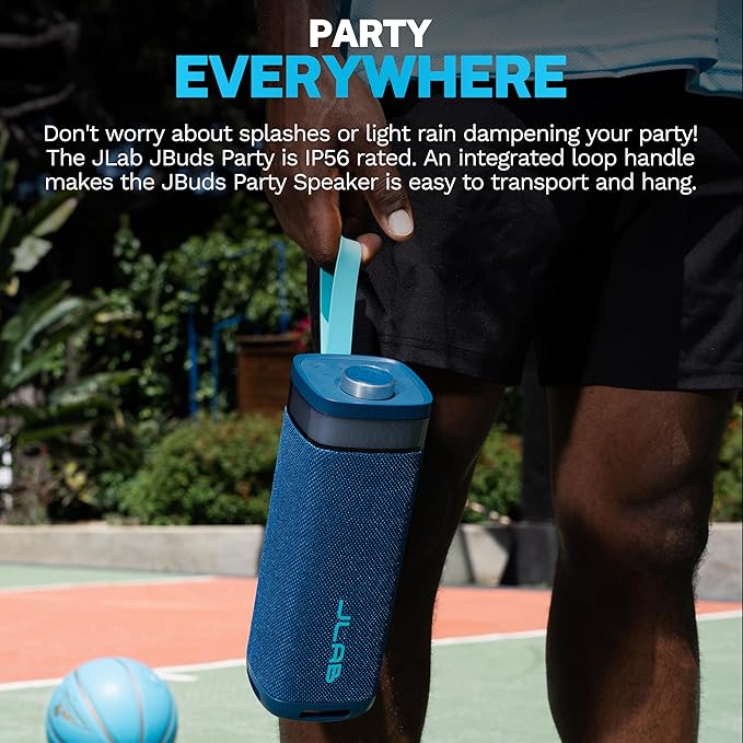 JLab, JBuds Party, Portable Bluetooth Speaker, Waterproof, Multi-Speaker Connection, RGB Lighting, Navy