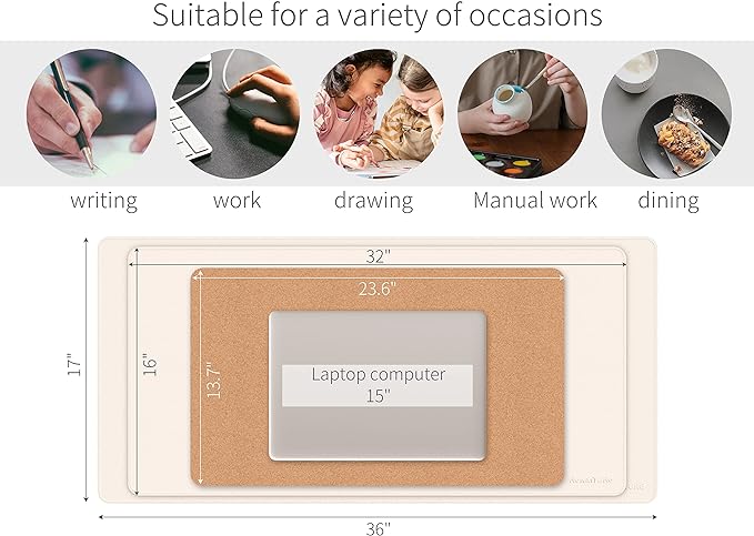 RENMTURE Dual-Sided Mouse Pad, Natural Cork & PU Leather Large Desk Pad for Office and Home Work, Desk Protector Non-Slip, Waterproof, Easy Clean (Apricot, 23.6" x 13.7")