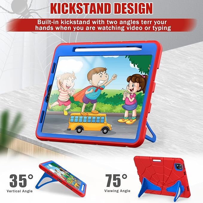 AKABEILA Compatible with Apple iPad Pro 11 inch(2018)/Apple Air 4 10.9(2020)/Air 5 10.9(2022)/Air 6 M2 (2024)/Air 7 M3 (2025) Tablet Case，Cover for Kids Boys Babies with Kickstand Red Blue