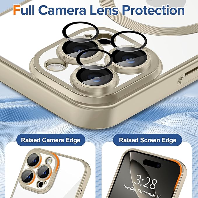 Hython Magnetic Clear for iPhone 16 Pro Case with Camera Lens Protector [Compatible with MagSafe] Luxury Plating Edge Slim Soft TPU Cover Protective Phone Case for iPhone 16 Pro 6.3", Matte Gray