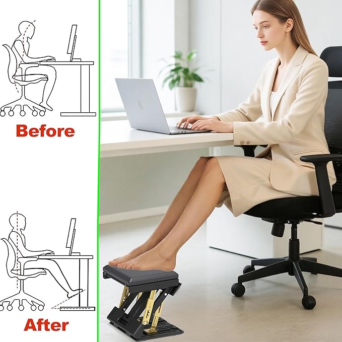 120 lbs Heavy Duty Adjustable Footrest Under Desk, No-Tool Quick Height & Angle Adjustment (5 Levels, 8 Angles), Ergonomic Foot Stool with Soft Memory Foam for Office, Gaming & Home(Black)