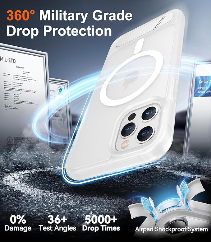 Magnetic Compatible with iPhone 12 Case & iPhone 12 Pro Case, [Built-in Invisible Kickstand][Compatible with MagSafe][Military Grade Shockproof] Slim Translucent Matte Phone Case 6.1"