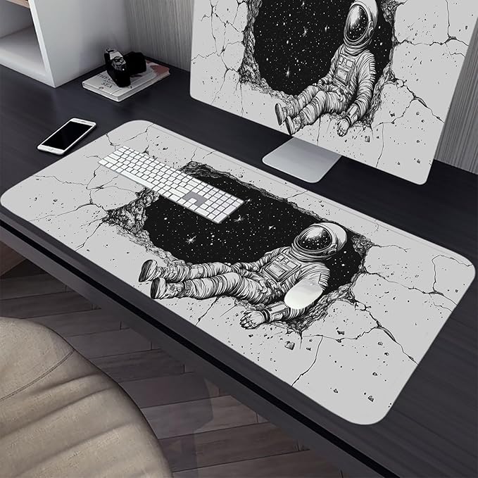 Space Astronaut Desk Mat Black and White Stars Mousepad XL Large Gaming Mouse Pad Laptop Keyboard Mat Desk Pad 31.5"x11.8" Office Computer Keyboard Laptop Home