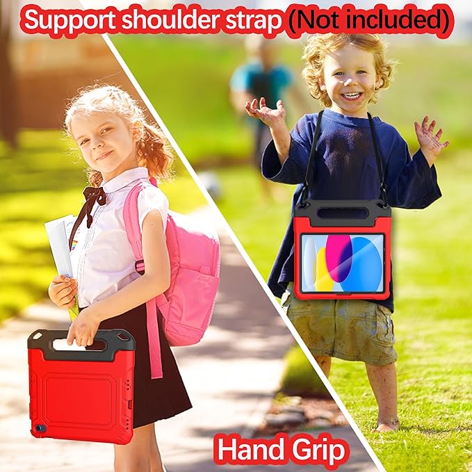 YIHE Kids Case for iPad (A16) 11th Generation 11 Inch 2025 & iPad 10th Generation 10.9 inch 2022, with Built-in Screen Protector and Handle Stand, Full Body Shockproof Protective Cover, RedBlack