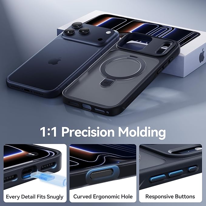 CASEKOO Ultra-Magnetic Stand for iPhone 17 Pro Max Case [Military Drop Protection] [Compatible with MagSafe] Shockproof Translucent Matte Slim Ring for iPhone 17 Pro Max Phone Case 6.9", Black
