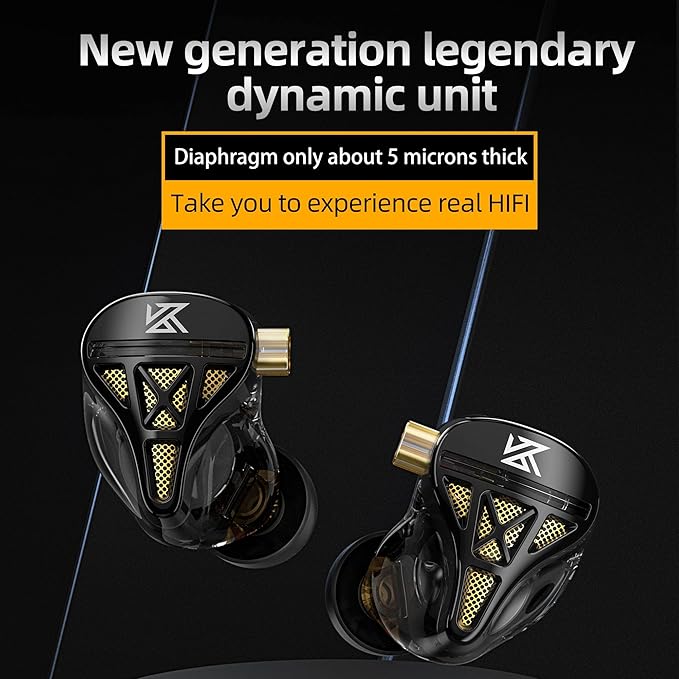 Kinboofi IEM Headphone with Mic, KZ DQS HiFi Dynamic Drivers Earphone Earbuds Bass 2pin 3.5mm Sports Music Game Headphone (Black, with Mic)……