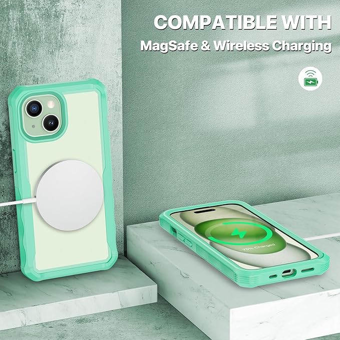 CENHUFO Privacy for iPhone 15 Plus Case, Full Body Phone Case with Built-in 9H Tempered Glass Privacy Screen Protector and Camera Lens Protector, Anti Peep Spy Shockproof Bumper Clear Cover -Green