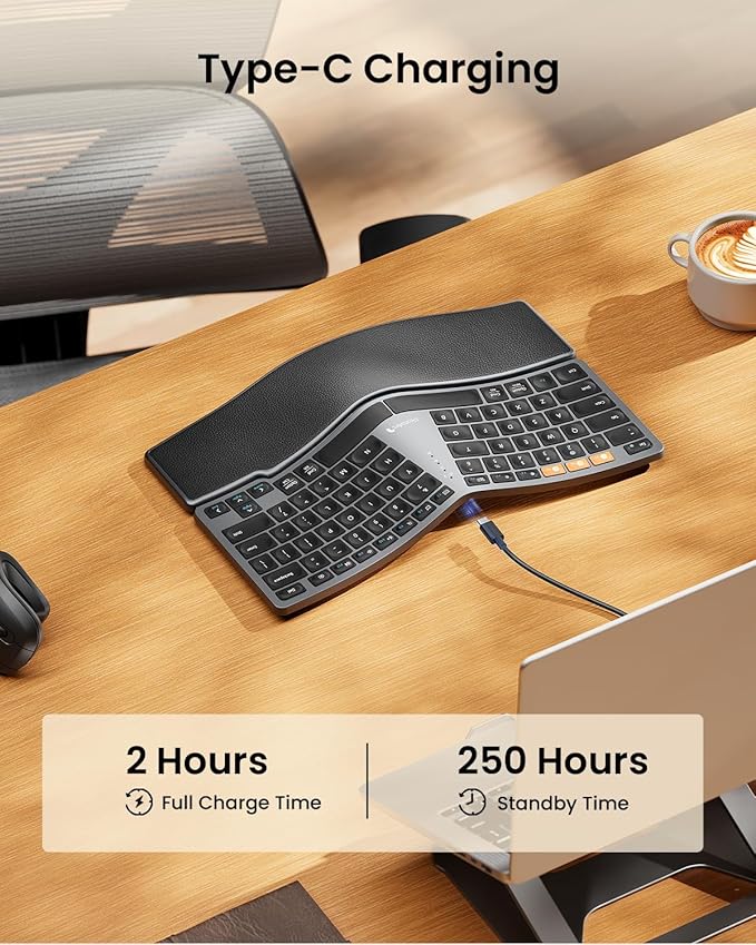ProtoArc Bluetooth Ergonomic Keyboard, EK04 Mini Compact Wireless Ergonomic Keyboard, Hard Palm Rest, Multi-Device, Split Design, Rechargeable, Compatible with Windows, Mac OS