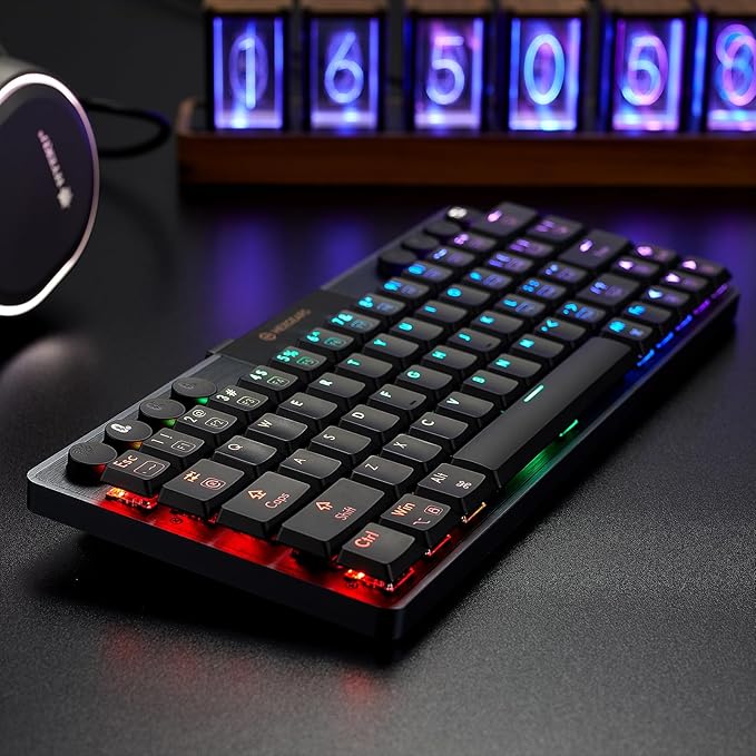Hexgears A1 Low Profile Wireless Mechanical Keyboard - 60% Compact TKL, Bluetooth 5.0/2.4GHz/Wired USB C Hot Swappable Clicky Switch, RGB Backlit Mini Portable Gaming Keyboard Aluminum for PC/MAC