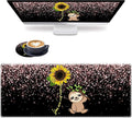 Large Gaming Mouse Pad Plus a Coasters + Cable Clips, Sunflower and Sloth Extended Mousepad (31.5 x 11.8) with Stitched Edge, Foldable Computer Keyboard Desktop Mouse Mat for Home Office