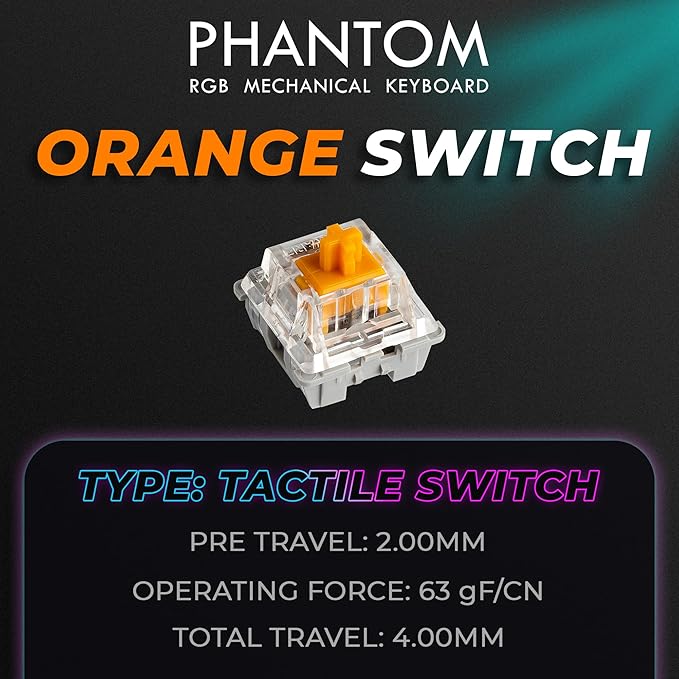 TECWARE Phantom+ Elite 87 Key RGB Mechanical Gaming Keyboard | 3 Mode Wireless Bluetooth 5.0 2.4GHz & USB C Wired | Hot Swappable 5 Pin | Double Shot PBT Keycaps | Wraith Orange Switch - Black