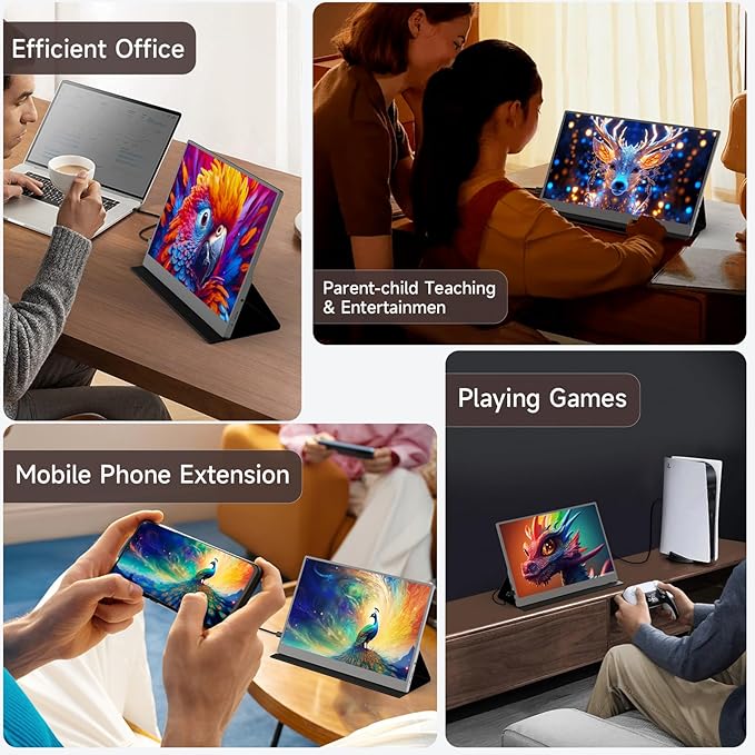 AYY Portable Monitor 15.6inch 1080P FHD, USB-C HDMI Computer Display, HDR IPS Gaming Monitor w/Premium Smart Cover & Screen Protector, Dual Speakers, for Laptop PC MAC Phone PS4 Xbox Switch, Grey