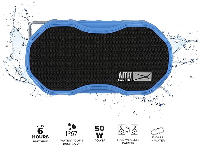 Altec Lansing - Baby Boom Waterproof Bluetooth Speaker, Wireless & Portable for Travel & Outdoor Use, Deep Bass & Loud Sound, 1 Pack (Blue)