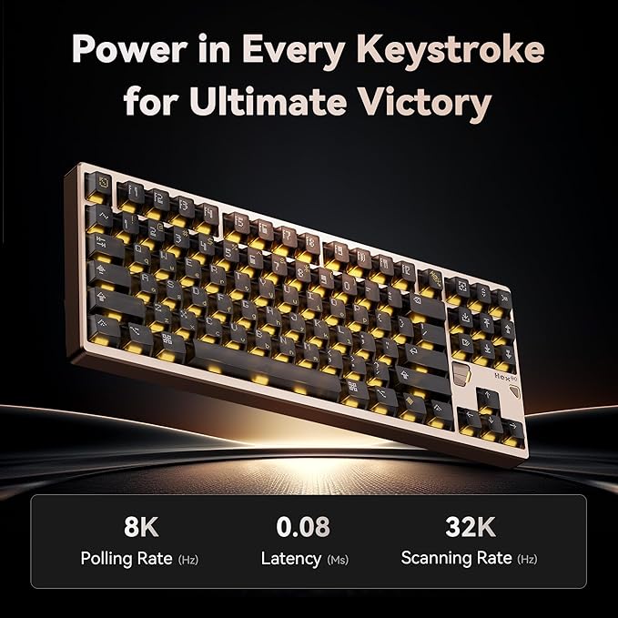 ATK x QK Hex80 HE Magnetic Gaming Keyboard, 80% TKL, CNC Aluminum, Hall-Effect Ti Switches, 8 kHz Polling, Rapid Trigger, RGB Backlight (Sand Gold)