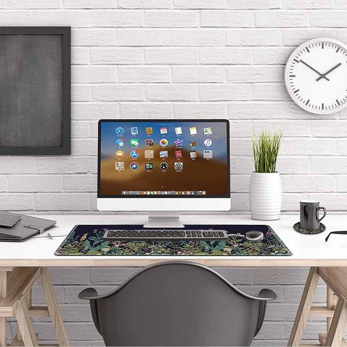 AIMSA Large Gaming Mouse Pad Extended Mouse Pad with Stitched Edge, Keyboard Mouse Mat Non-Slip Rubber Base Desk Pad 31.5x11.8 inch for Office Home Game Work, Flowers Plants