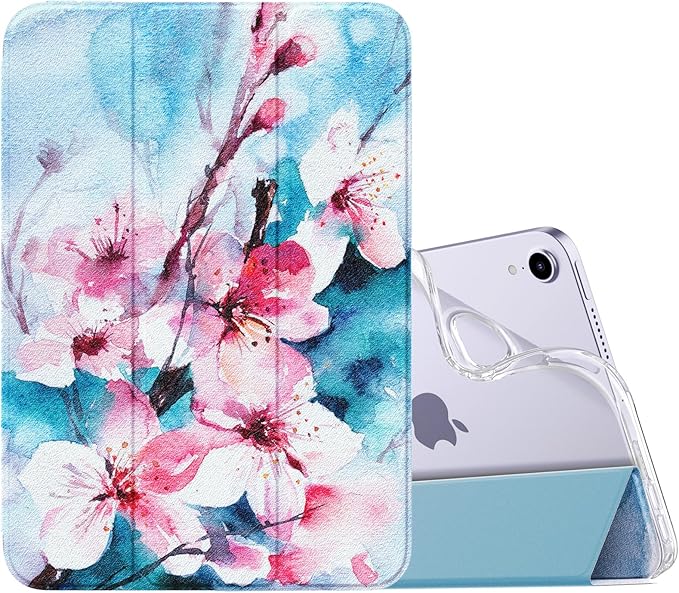 MoKo Case Fit New iPad mini 7 (A17 Pro) 2024, iPad mini 6th Generation Case 2021 (8.3-inch), iPad mini 6 Case, Soft TPU Translucent Frosted Back Cover Case for iPad mini 7th, Peach Blossom