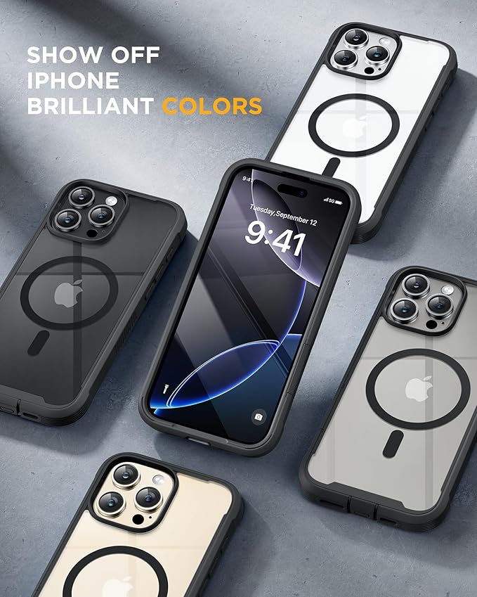 Miracase Magnetic for iPhone 16 Pro Max Case 6.9'' [Compatible with MagSafe] Full-Body Phone case with Built-in Glass Screen Protector& Camera Protector,Drop Proof 16 Pro Max Cover,Black