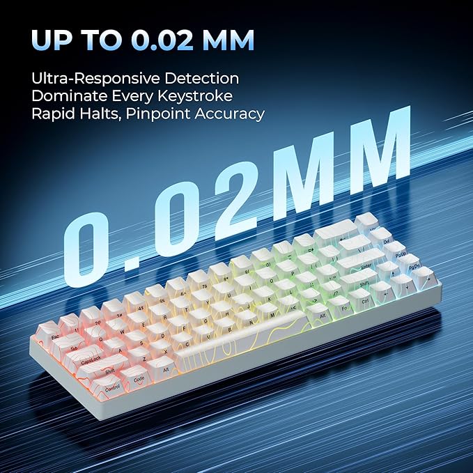 OHY XVX HE68 60 Percent Gaming Keyboard,Hall Effect Magnetic Switches, CNC Aluminum Frame, Rapid Trigger Keyboard w Topographic IMD Keycaps, 8KHz Polling Rate, Adjustable Actuation,Hot-Swap-White