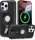 Butaiga for iPhone 14 Pro Leather Case with Stand, Anti-Slip Grip Ring, Fits for MagSafe (Black, iPhone 14 Pro)