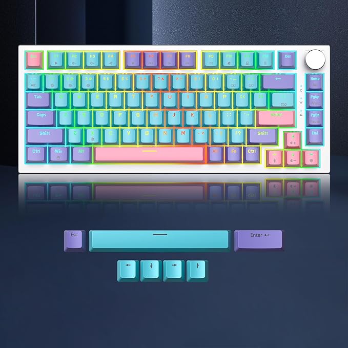 Owpkeenthy 75% Gasket Mounted Mechanical Gaming Keyboard Hot Swappable, Wired 82 Keys Knob RGB Keyboard with Red Switch PBT Keycaps for Win MAC (Joker)