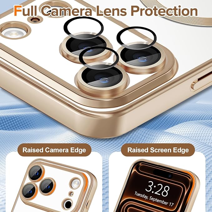 Hython Magnetic Clear for iPhone 17 Pro Case with Camera Lens Protector [Compatible with MagSafe] Luxury Plating Edge Slim Soft TPU Cover Protective Phone Case for 17 Pro 6.3", Matte Desert Brown