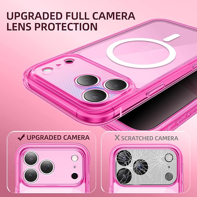 BERFY for iPhone 17 Pro Max Case, Compatible with MagSafe, Built-in Privacy Screen Protector, Camera Protection, Shockproof Full Body Phone Case 6.9", Clear Bright Pink