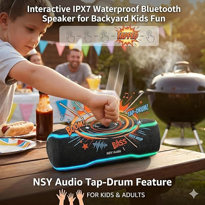 Bluetooth Shower Speaker, IPX7 Waterproof Wireless Speaker with 24H Playtime, Beat Pads, RGB Lights, TWS Pairing, Durable Design, Perfect for Travel, Beach, and Gifts - Black