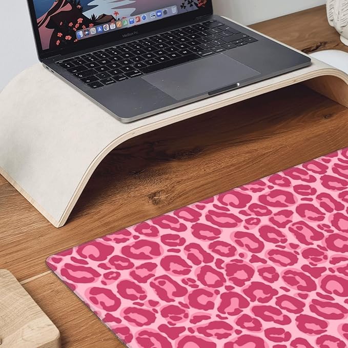Pink Leopard Print Large Extended Mouse Pads XL Mousepad with Stitched Edges Non-Slip Rubber Base Computer Keyboard Pad Desk Mat for Home Office Desk Decor, 29.5" X 15.8"