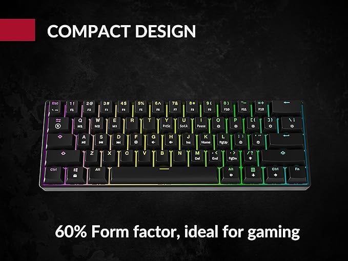 GK61 Mechanical Gaming Keyboard - 61 Keys Multi Color RGB Illuminated LED Backlit Wired Programmable for PC/Mac Gamer (Gateron Mechanical Blue, Black)
