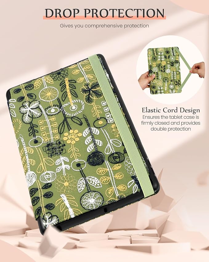 Uppuppy for iPad 9th/8th/7th Generation Case 10.2'' - for Women Girls Cute Embroidered Folio Stand Cover with Pencil Holder & Card Slot Kawaii Girly Forest Design Aesthetic Cases for iPad 7th/8th/9th