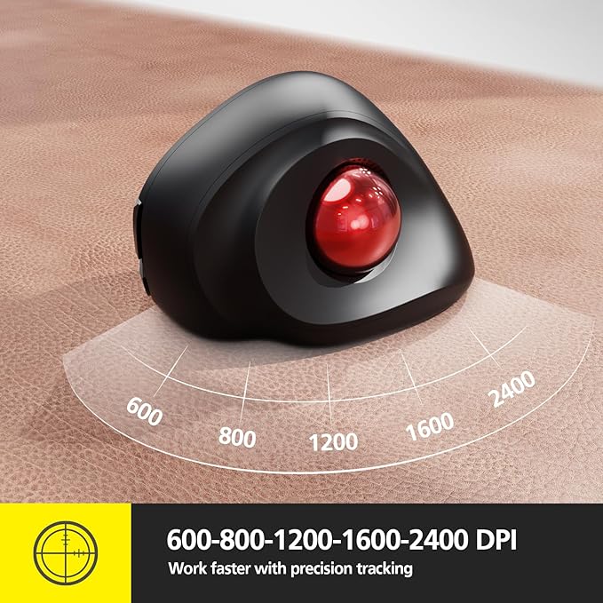 MicroPack Trackball Wireless Mouse, Upgrade Right Hand Ergonomic Mouse with Wireless Vertical Rollerball Computer Mouse, 3 Adjustable DPI, Easy Thumb Control for PC, Laptop, Mac, Windows - Black