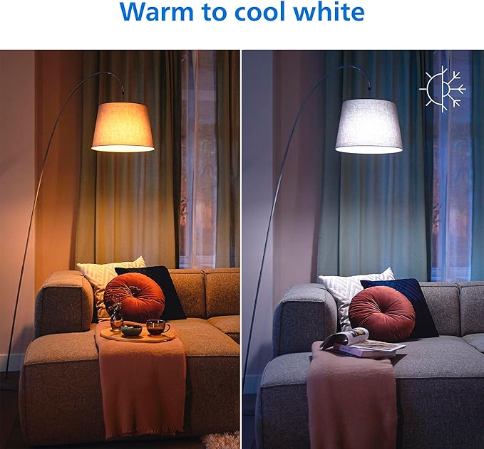 Philips Smart LED Full Color Light Bulb 4-Pack, A19 60W 800LM E26 Indoor, Sunset to Sunrise Automation + Motion Detection + Control with Voice or App, Matter Compatible
