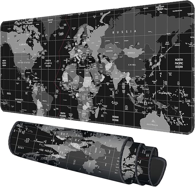 Galdas Mouse Pad for Gaming,XXL XL Large Mouse Mat Long Extended Mousepad Desk Mat Non-Slip Rubber Mice Pads Stitched Edges Thin (31.5 x 11.8 x 0.12 Inches),World Map Background