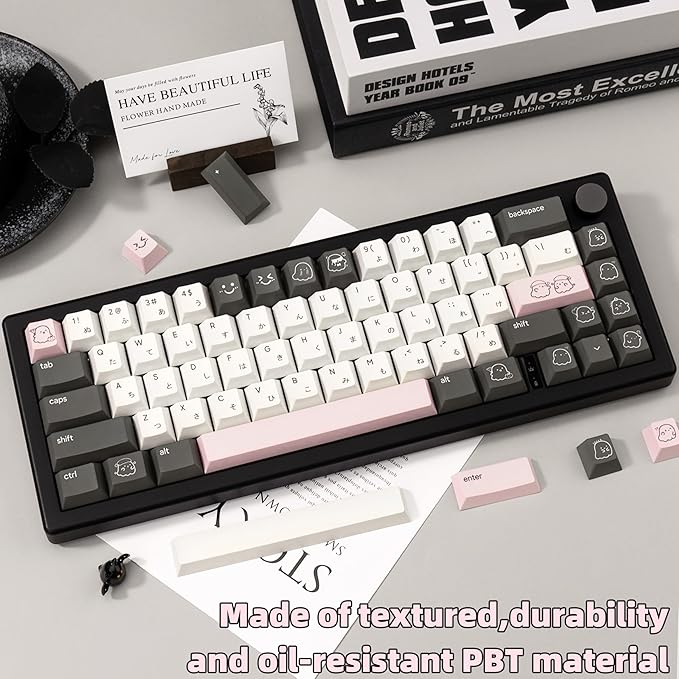 134keys Custom PBT Keycaps - Minimalist Style Black White Keycap Cherry Profile Dye Sub - Cute Japanese Keycaps Set for 60% 65% 75% 100% Percent Cherry MX Mechanical Keyboard