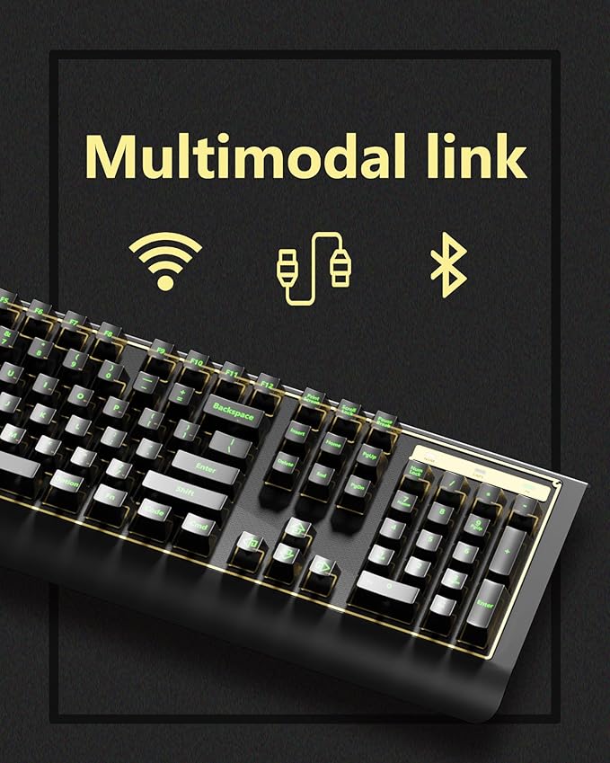 104-key Full-Size Gaming Mechanical Keyboard, Transparent keycap RGB Backlight, Salt ice switches, hot-swappable feet, no Conflict in All Keys, Supports USB-C/Bluetooth/Wireless 2.4G