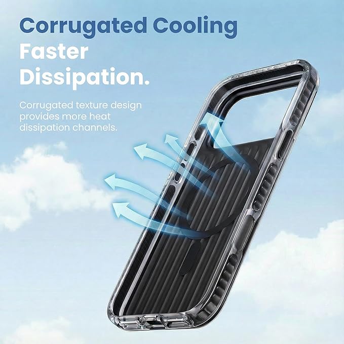 Magnetic Cooling Case for iPhone 17 Pro Max, with Air Vortex Heat Dissipation Technology, Anti-Fingerprint, Fit for MagSafe, Military-Grade Bumper, Included Camera Lens & Screen Protector, Black