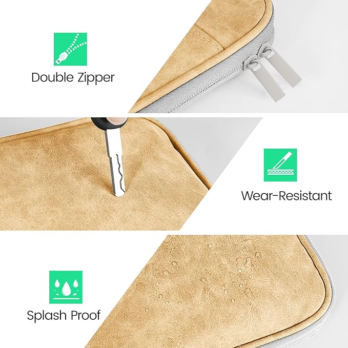 DTTO 9-11 Inch Tablet Sleeve Bag for iPad A16 11-in/Air 11-in M3 M2, iPad 10th Gen 10.9", iPad 9/8/7th Gen 10.2", iPad Air 5/4th Gen 10.9", iPad Pro 11, Galaxy Tab A9+, Waterproof Travel Bag, Apricot