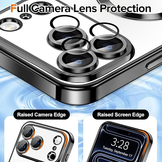 Hython Magnetic Clear for iPhone 17 Pro Max Case with Camera Lens Protector [Compatible with MagSafe] Plating Edge Slim Soft TPU Cover Protective Phone Case for iPhone 17 Pro Max 6.9", Black