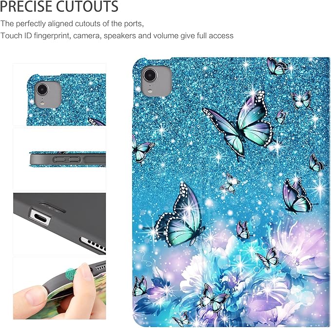 iPad Air 11-Inch Case (M4/M3/M2) 2026/2025/2024, Case for iPad Air 5th/4th Generation 10.9 Inch, case for ipad air 11-inch Multi-Angle Adjustable Stand Rubber Back Auto Wake/Sleep, Flower Butterfly