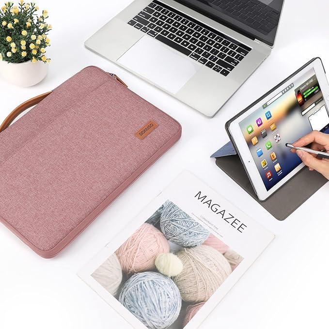 DOMISO 14 inch Laptop Case Sleeve Protective Cover Compatible with 15 inch MacBook Air M4 M3 M2,MacBook Pro,14-15 inch HP Dell ASUS Lenovo Chromebook,Waterproof Computer Cases Bag with Handle,Pink